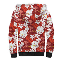 Red Hawaiian Hibiscus Monstera Sherpa Hoodie Grunge Stylized LT01 - Polynesian Pride