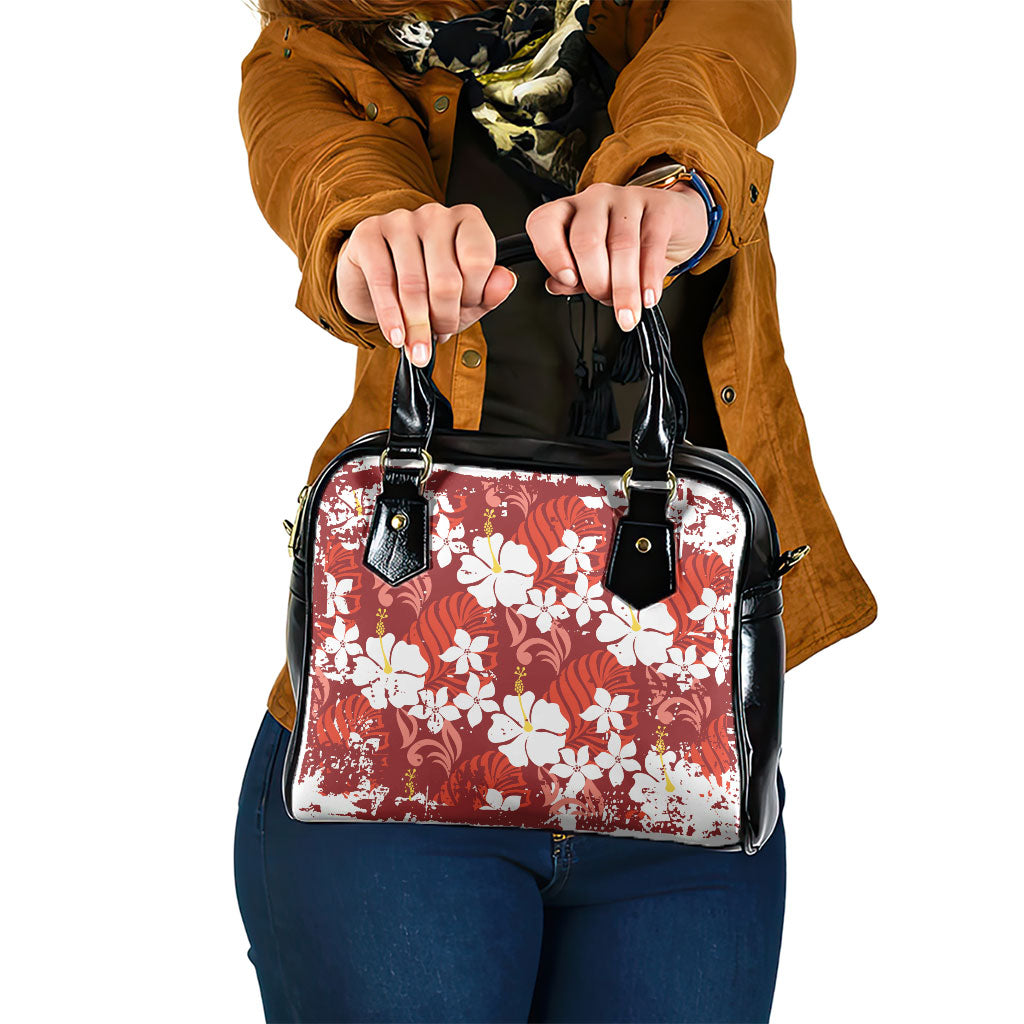 Red Hawaiian Hibiscus Monstera Shoulder Handbag Grunge Stylized LT01 One Size Red - Polynesian Pride