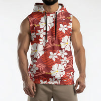 Red Hawaiian Hibiscus Monstera Sleeveless Hoodie Grunge Stylized LT01 - Polynesian Pride