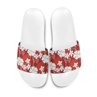 Red Hawaiian Hibiscus Monstera Slide Sandals Grunge Stylized LT01 Red - Polynesian Pride