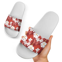 Red Hawaiian Hibiscus Monstera Slide Sandals Grunge Stylized LT01 - Polynesian Pride
