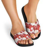 Red Hawaiian Hibiscus Monstera Slide Sandals Grunge Stylized LT01 - Polynesian Pride