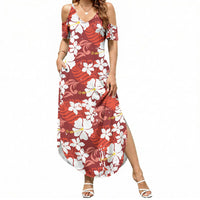 Red Hawaiian Hibiscus Monstera Summer Maxi Dress Grunge Stylized LT01 Women Red - Polynesian Pride