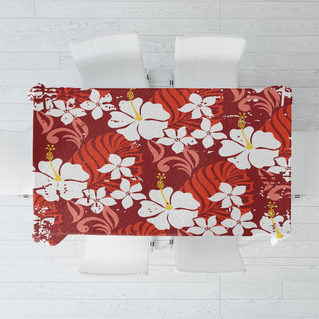 Red Hawaiian Hibiscus Monstera Tablecloth Grunge Stylized LT01 Red - Polynesian Pride