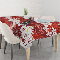 Red Hawaiian Hibiscus Monstera Tablecloth Grunge Stylized LT01 - Polynesian Pride