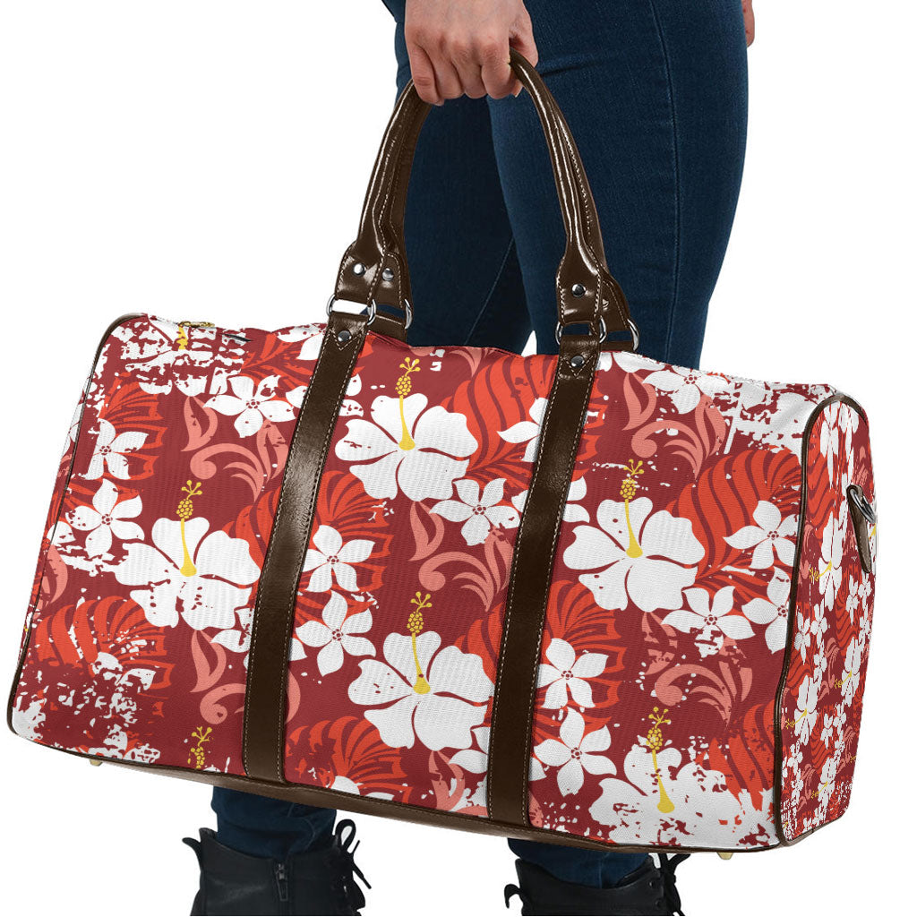 Red Hawaiian Hibiscus Monstera Travel Bag Grunge Stylized LT01 - Polynesian Pride