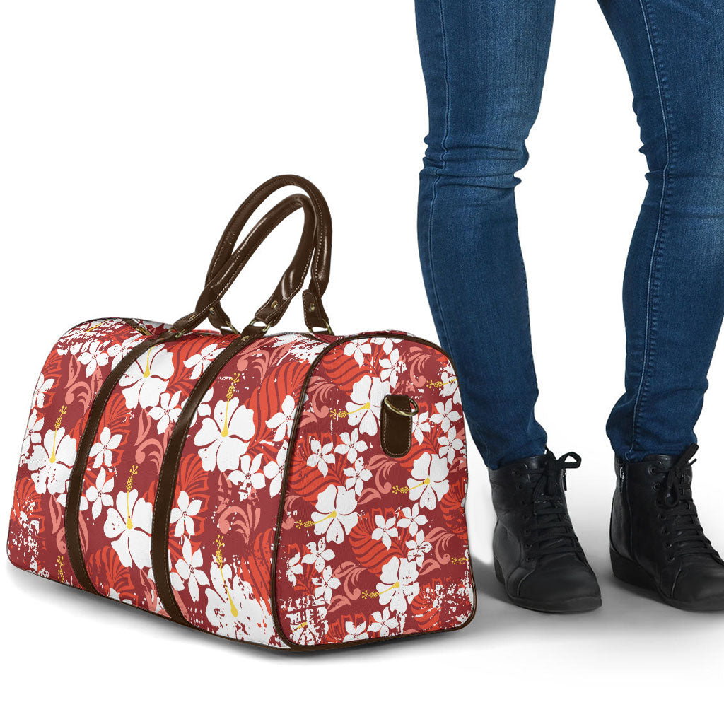 Red Hawaiian Hibiscus Monstera Travel Bag Grunge Stylized LT01 - Polynesian Pride