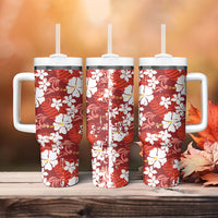 Red Hawaiian Hibiscus Monstera Tumbler With Handle Grunge Stylized LT01 - Polynesian Pride
