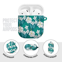Teal Hawaiian Hibiscus Monstera AirPods Case Grunge Stylized LT01 - Polynesian Pride