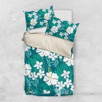 Teal Hawaiian Hibiscus Monstera Bedding Set Grunge Stylized LT01 US Twin 172cm x 218cm Teal - Polynesian Pride