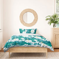 Teal Hawaiian Hibiscus Monstera Bedding Set Grunge Stylized LT01 - Polynesian Pride