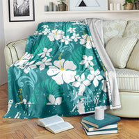 Teal Hawaiian Hibiscus Monstera Blanket Grunge Stylized LT01 Teal - Polynesian Pride