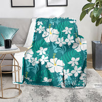 Teal Hawaiian Hibiscus Monstera Blanket Grunge Stylized LT01 - Polynesian Pride