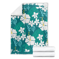 Teal Hawaiian Hibiscus Monstera Blanket Grunge Stylized LT01 - Polynesian Pride