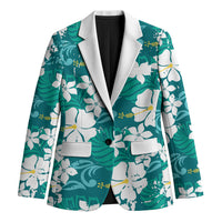 Teal Hawaiian Hibiscus Monstera Blazer Grunge Stylized LT01 Unisex Teal - Polynesian Pride