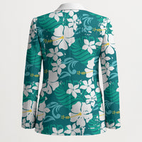 Teal Hawaiian Hibiscus Monstera Blazer Grunge Stylized LT01 - Polynesian Pride
