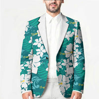 Teal Hawaiian Hibiscus Monstera Blazer Grunge Stylized LT01 - Polynesian Pride
