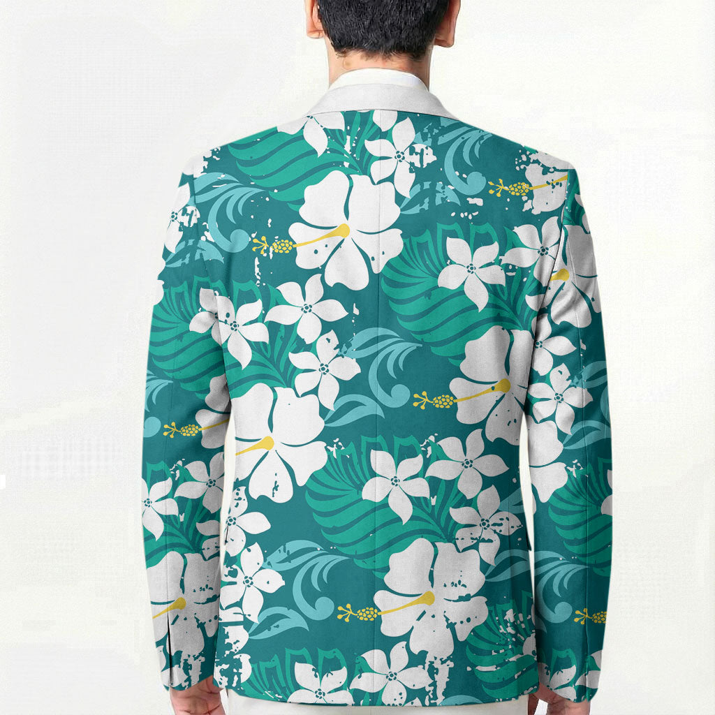 Teal Hawaiian Hibiscus Monstera Blazer Grunge Stylized LT01 - Polynesian Pride