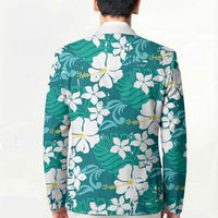 Teal Hawaiian Hibiscus Monstera Blazer Grunge Stylized LT01 - Polynesian Pride