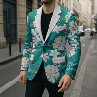 Teal Hawaiian Hibiscus Monstera Blazer Grunge Stylized LT01 - Polynesian Pride