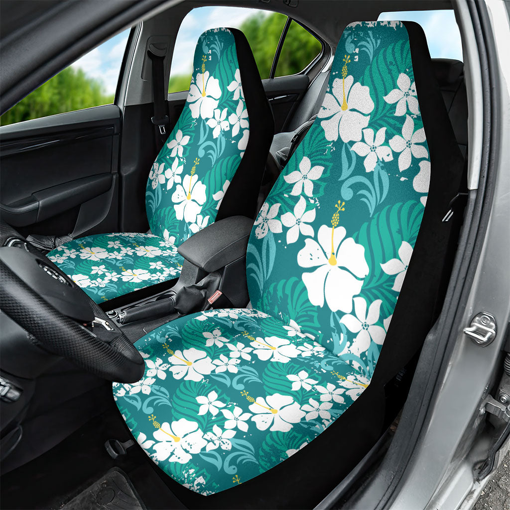 Teal Hawaiian Hibiscus Monstera Car Seat Cover Grunge Stylized LT01 - Polynesian Pride