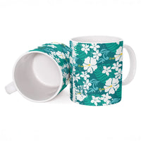 Teal Hawaiian Hibiscus Monstera Ceramic Mug Grunge Stylized LT01 - Polynesian Pride