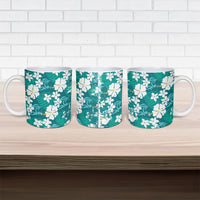 Teal Hawaiian Hibiscus Monstera Ceramic Mug Grunge Stylized LT01 - Polynesian Pride