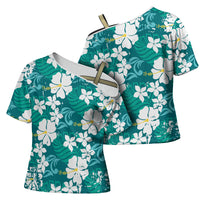 Teal Hawaiian Hibiscus Monstera Cross Shoulder Shirt Grunge Stylized LT01 - Polynesian Pride