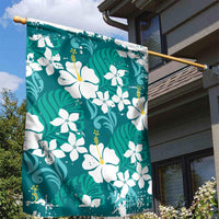 Teal Hawaiian Hibiscus Monstera Garden Flag Grunge Stylized LT01 - Polynesian Pride
