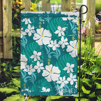 Teal Hawaiian Hibiscus Monstera Garden Flag Grunge Stylized LT01 Garden Flag Teal - Polynesian Pride