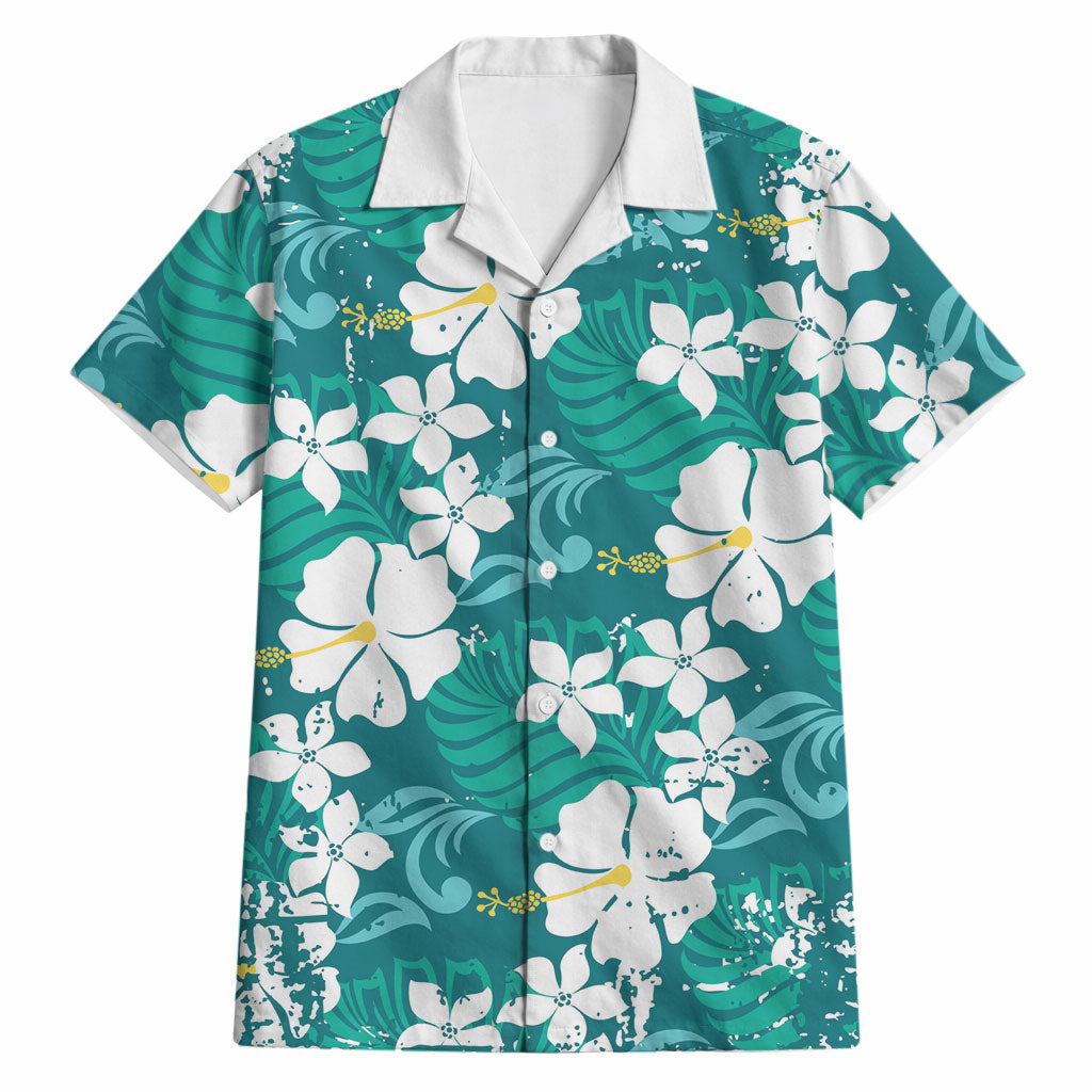 Teal Hawaiian Hibiscus Monstera Hawaiian Shirt Grunge Stylized LT01 Teal - Polynesian Pride