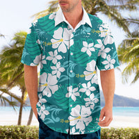Teal Hawaiian Hibiscus Monstera Hawaiian Shirt Grunge Stylized LT01 - Polynesian Pride
