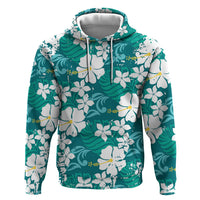 Teal Hawaiian Hibiscus Monstera Hoodie Grunge Stylized LT01 Pullover Hoodie Teal - Polynesian Pride