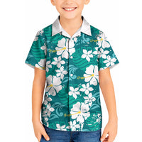 Teal Hawaiian Hibiscus Monstera Kid Hawaiian Shirt Grunge Stylized LT01 Kid Teal - Polynesian Pride