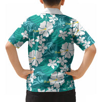 Teal Hawaiian Hibiscus Monstera Kid Hawaiian Shirt Grunge Stylized LT01 - Polynesian Pride