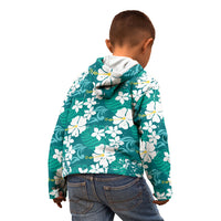 Teal Hawaiian Hibiscus Monstera Kid Hoodie Grunge Stylized LT01 - Polynesian Pride