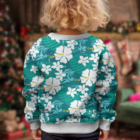 Teal Hawaiian Hibiscus Monstera Kid Ugly Christmas Sweater Grunge Stylized LT01 - Polynesian Pride