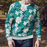 Teal Hawaiian Hibiscus Monstera Ugly Christmas Sweater Grunge Stylized LT01 - Polynesian Pride