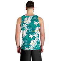 Teal Hawaiian Hibiscus Monstera Men Tank Top Grunge Stylized LT01 - Polynesian Pride
