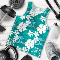 Teal Hawaiian Hibiscus Monstera Men Tank Top Grunge Stylized LT01 - Polynesian Pride