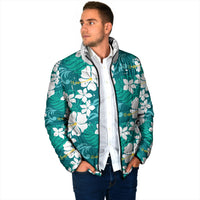 Teal Hawaiian Hibiscus Monstera Padded Jacket Grunge Stylized LT01 - Polynesian Pride