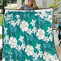 Teal Hawaiian Hibiscus Monstera Quilt Grunge Stylized LT01 Teal - Polynesian Pride