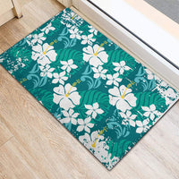 Teal Hawaiian Hibiscus Monstera Rubber Doormat Grunge Stylized LT01 - Polynesian Pride