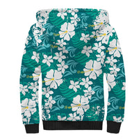 Teal Hawaiian Hibiscus Monstera Sherpa Hoodie Grunge Stylized LT01 - Polynesian Pride