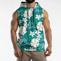 Teal Hawaiian Hibiscus Monstera Sleeveless Hoodie Grunge Stylized LT01 - Polynesian Pride