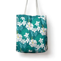 Teal Hawaiian Hibiscus Monstera Tote Bag Grunge Stylized LT01 - Polynesian Pride
