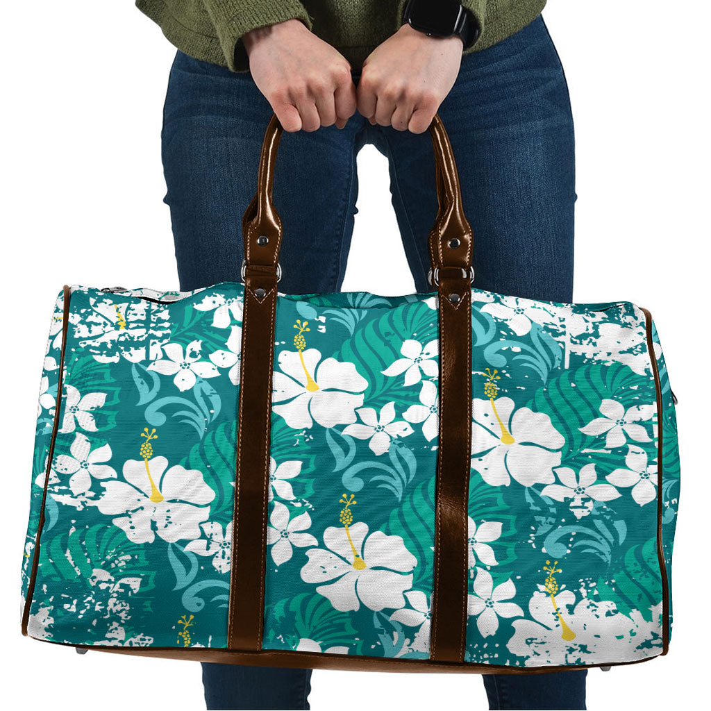 Teal Hawaiian Hibiscus Monstera Travel Bag Grunge Stylized LT01 Teal - Polynesian Pride