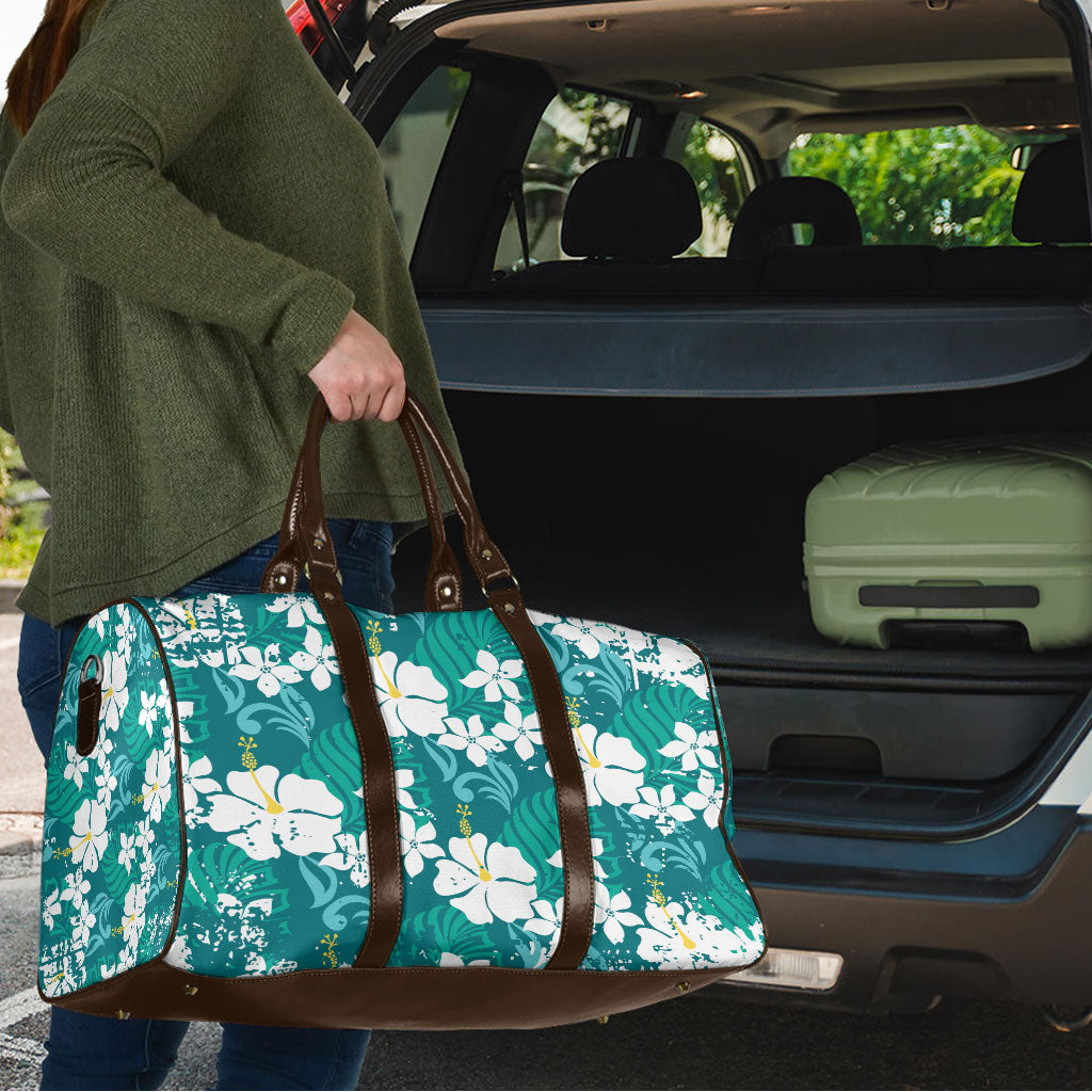 Teal Hawaiian Hibiscus Monstera Travel Bag Grunge Stylized LT01 - Polynesian Pride