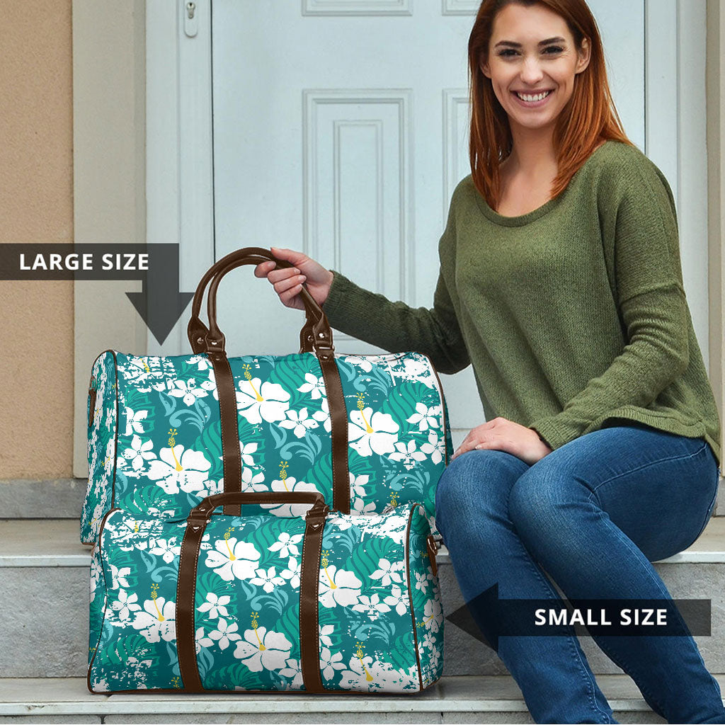 Teal Hawaiian Hibiscus Monstera Travel Bag Grunge Stylized LT01 - Polynesian Pride