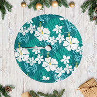 Teal Hawaiian Hibiscus Monstera Tree Skirt Grunge Stylized LT01 Casual Teal - Polynesian Pride